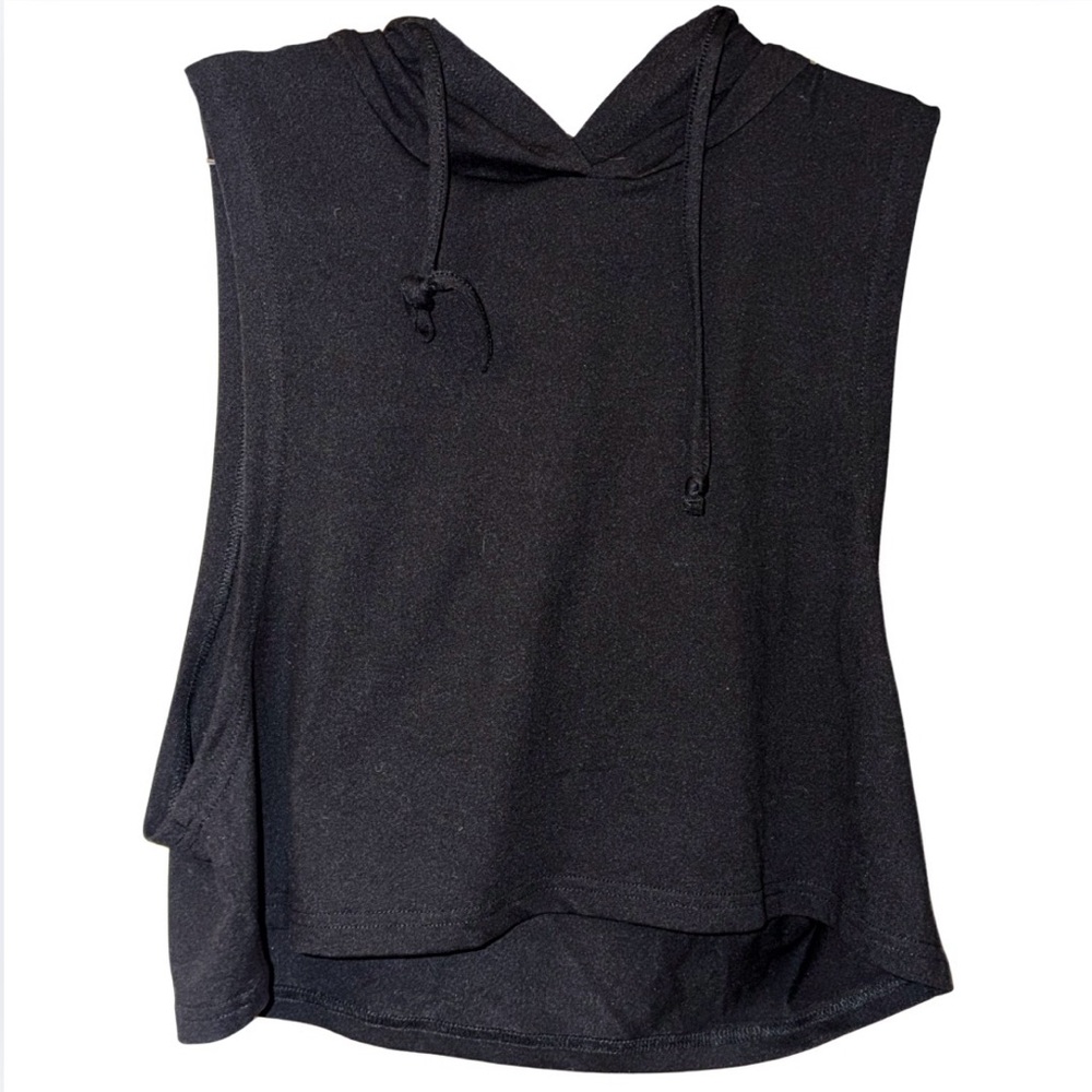 black sleeveless hooded muscle tee size large